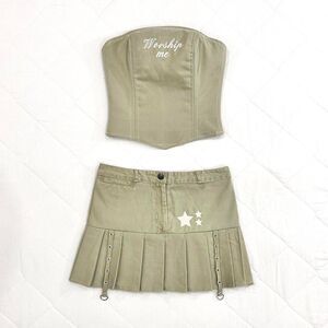 Handmade Green and Khaki Skirt set